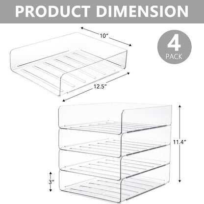 Desk Organizer, Clear Office Organization and Storage, Plastic Letter Tray, Stackable File Organizer for Classroom, Home, Documents, Notes, Folders, Books and Pens, 4 Tier