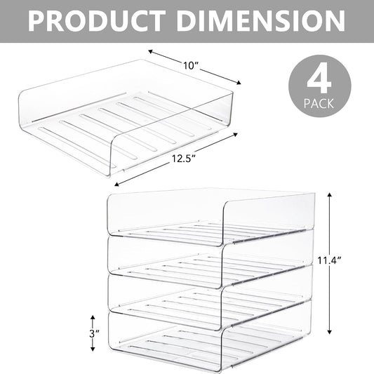 Desk Organizer, Clear Office Organization and Storage, Plastic Letter Tray, Stackable File Organizer for Classroom, Home, Documents, Notes, Folders, Books and Pens, 4 Tier
