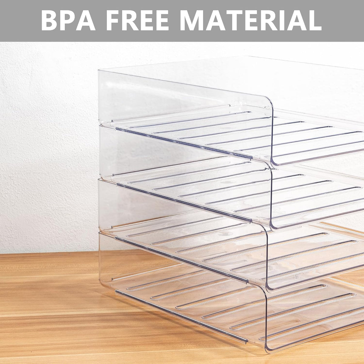 Desk Organizer, Clear Office Organization and Storage, Plastic Letter Tray, Stackable File Organizer for Classroom, Home, Documents, Notes, Folders, Books and Pens, 4 Tier