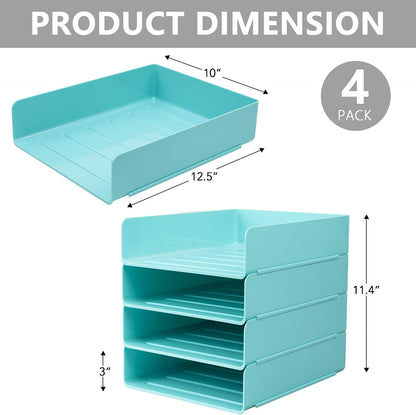 Desk Organizer, Clear Office Organization and Storage, Plastic Letter Tray, Stackable File Organizer for Classroom, Home, Documents, Notes, Folders, Books and Pens, 4 Tier