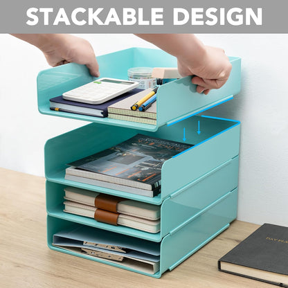 Desk Organizer, Clear Office Organization and Storage, Plastic Letter Tray, Stackable File Organizer for Classroom, Home, Documents, Notes, Folders, Books and Pens, 4 Tier
