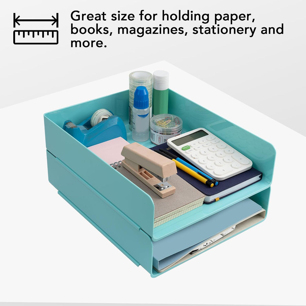 Desk Organizer, Clear Office Organization and Storage, Plastic Letter Tray, Stackable File Organizer for Classroom, Home, Documents, Notes, Folders, Books and Pens, 4 Tier