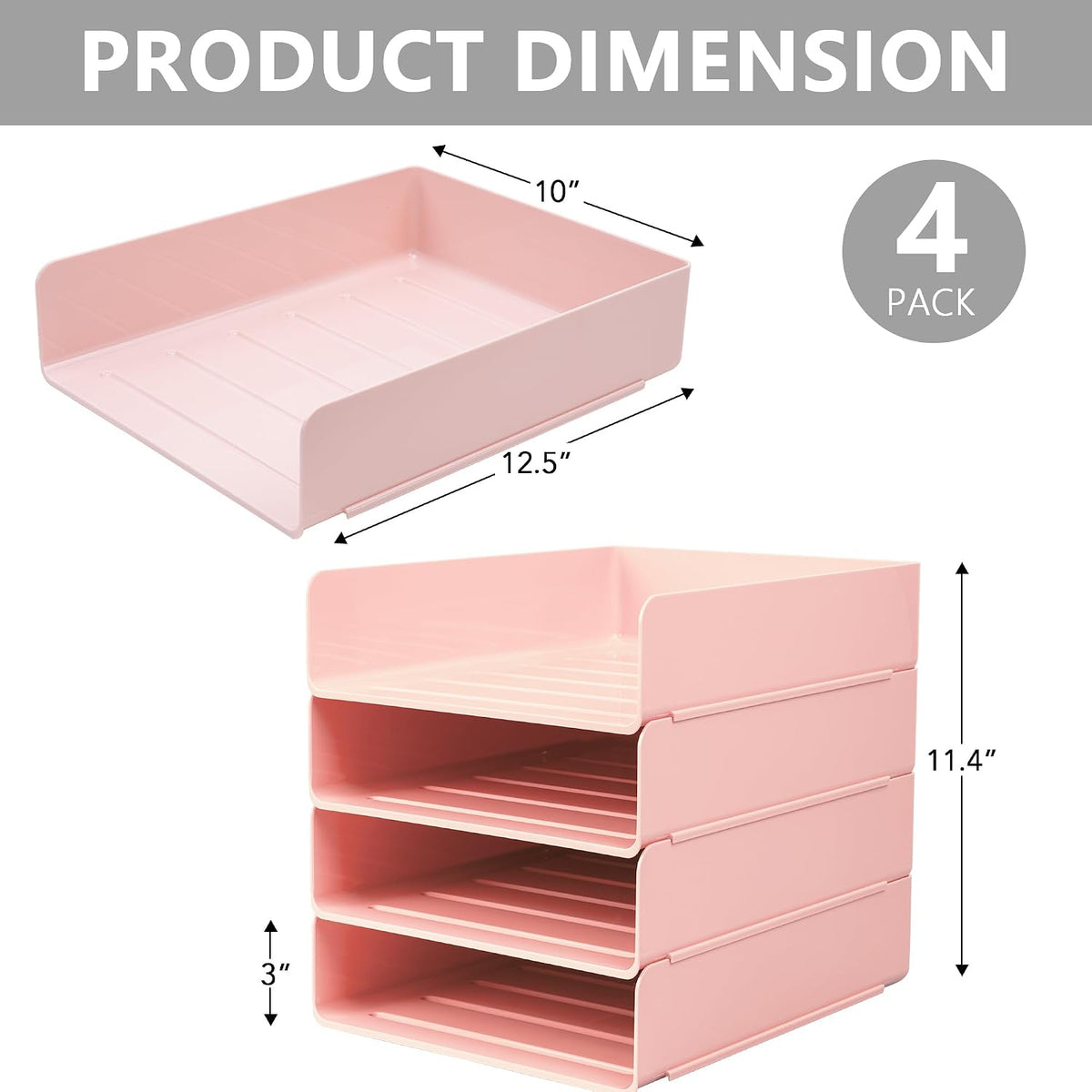 Desk Organizer, Clear Office Organization and Storage, Plastic Letter Tray, Stackable File Organizer for Classroom, Home, Documents, Notes, Folders, Books and Pens, 4 Tier