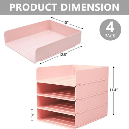Desk Organizer, Clear Office Organization and Storage, Plastic Letter Tray, Stackable File Organizer for Classroom, Home, Documents, Notes, Folders, Books and Pens, 4 Tier