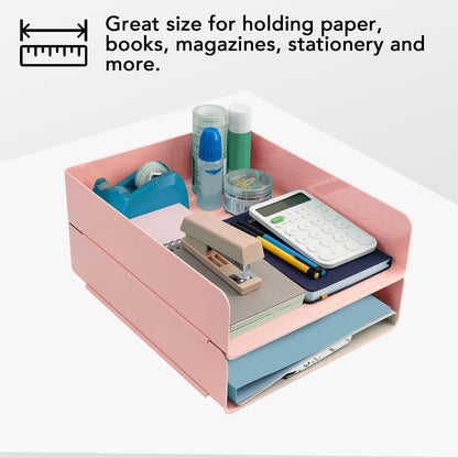 Desk Organizer, Clear Office Organization and Storage, Plastic Letter Tray, Stackable File Organizer for Classroom, Home, Documents, Notes, Folders, Books and Pens, 4 Tier