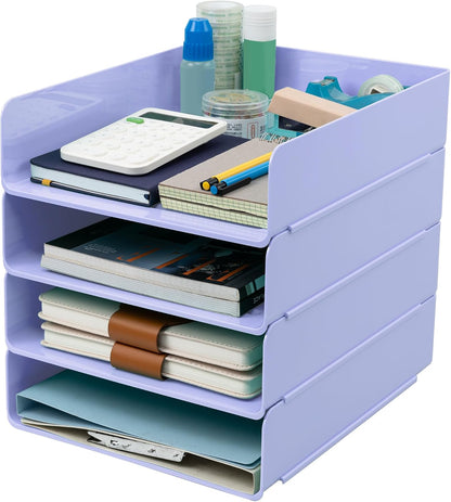 Desk Organizer, Clear Office Organization and Storage, Plastic Letter Tray, Stackable File Organizer for Classroom, Home, Documents, Notes, Folders, Books and Pens, 4 Tier
