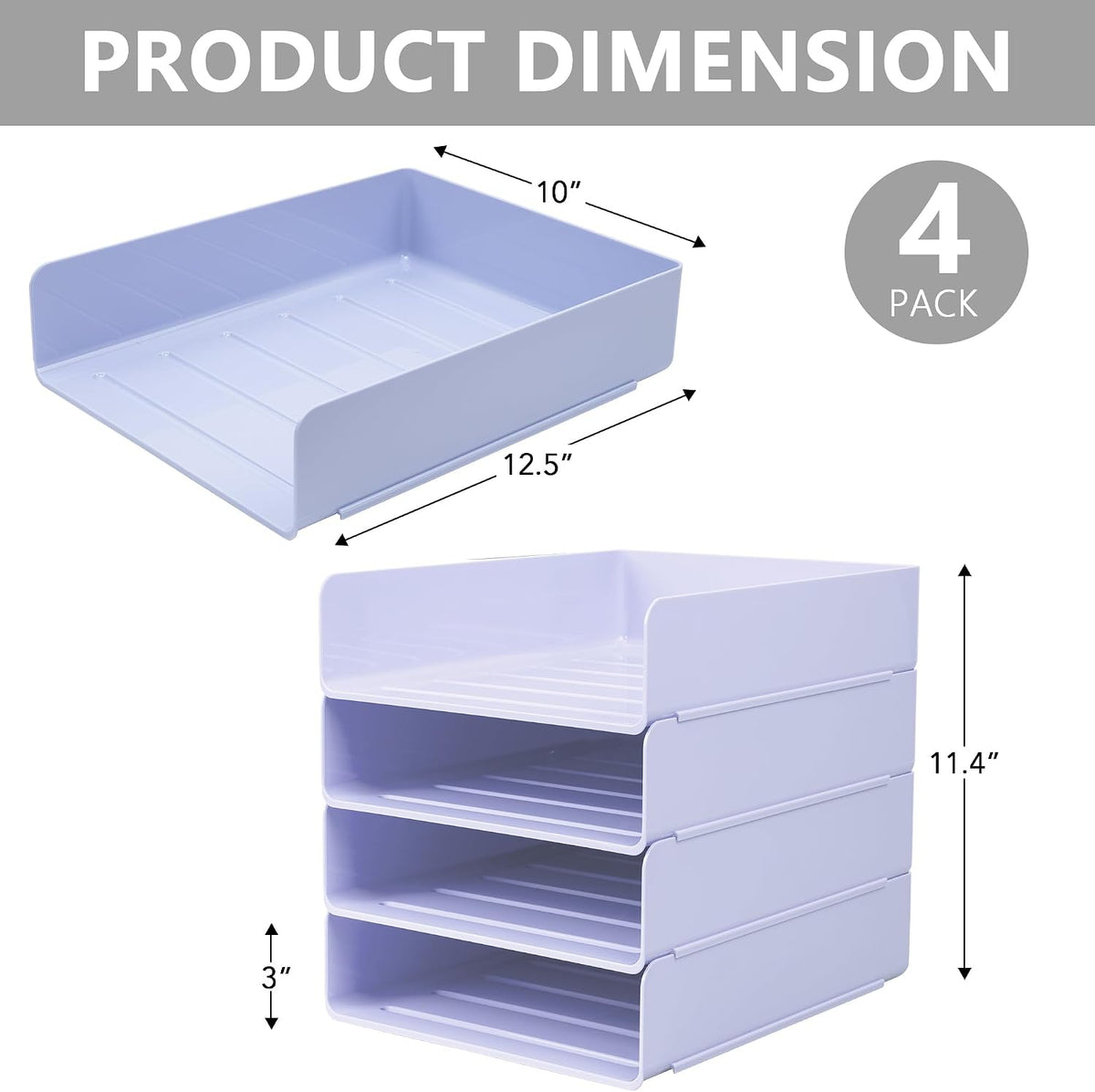 Desk Organizer, Clear Office Organization and Storage, Plastic Letter Tray, Stackable File Organizer for Classroom, Home, Documents, Notes, Folders, Books and Pens, 4 Tier