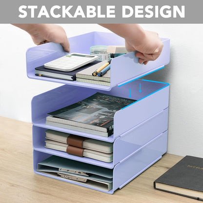 Desk Organizer, Clear Office Organization and Storage, Plastic Letter Tray, Stackable File Organizer for Classroom, Home, Documents, Notes, Folders, Books and Pens, 4 Tier