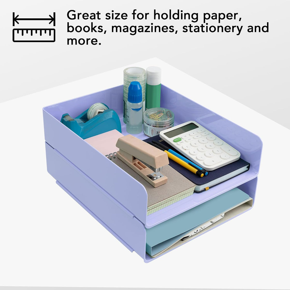 Desk Organizer, Clear Office Organization and Storage, Plastic Letter Tray, Stackable File Organizer for Classroom, Home, Documents, Notes, Folders, Books and Pens, 4 Tier