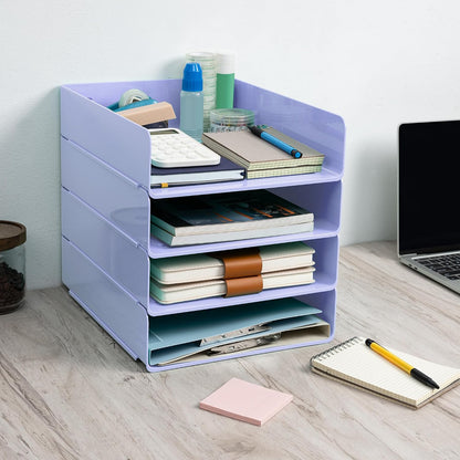 Desk Organizer, Clear Office Organization and Storage, Plastic Letter Tray, Stackable File Organizer for Classroom, Home, Documents, Notes, Folders, Books and Pens, 4 Tier