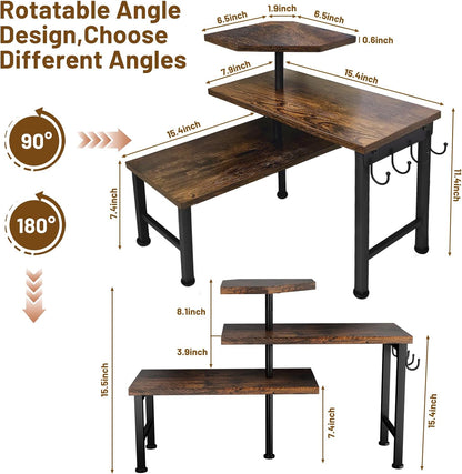 Kitchen Countertop Organizer, 3 Tier Moveable Corner Shelf Kitchen Shelf with Hook, Countertop Organizer for Bathroom, Spice Rack, Bookshelf, Coffee Area, Dresser Table (Brown)