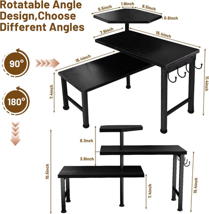 Kitchen Countertop Organizer, 3 Tier Moveable Corner Shelf Kitchen Shelf with Hook, Countertop Organizer for Bathroom, Spice Rack, Bookshelf, Coffee Area, Dresser Table (Brown)