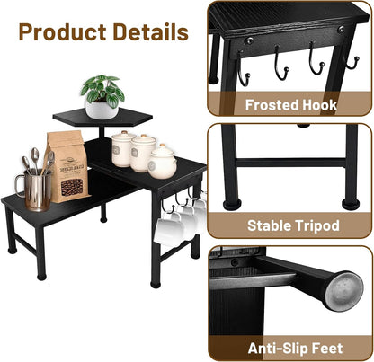 Kitchen Countertop Organizer, 3 Tier Moveable Corner Shelf Kitchen Shelf with Hook, Countertop Organizer for Bathroom, Spice Rack, Bookshelf, Coffee Area, Dresser Table (Brown)