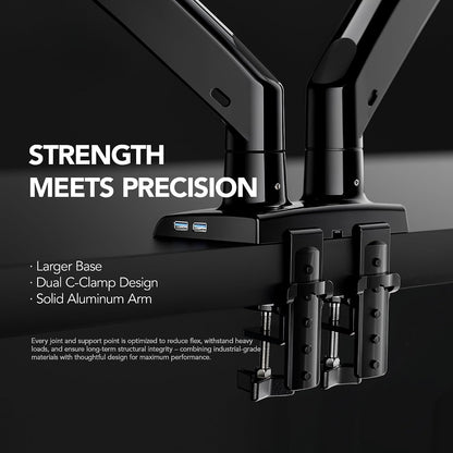 Dual Monitor Stand for 13″–40″, Premium Dual Monitor Mount with USB, Height Adjustable Monitor Stand for 2 Monitors, VESA Mount with Clamp/Grommet Base, Holds 26.4lbs per Arm, HNDS7