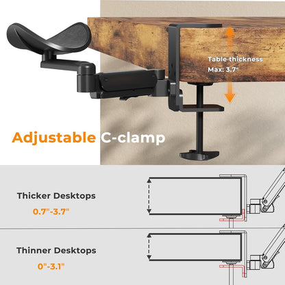 Clamp-on Adjustable Arm Rest, 360° Rotating Elbow Rest for Desk