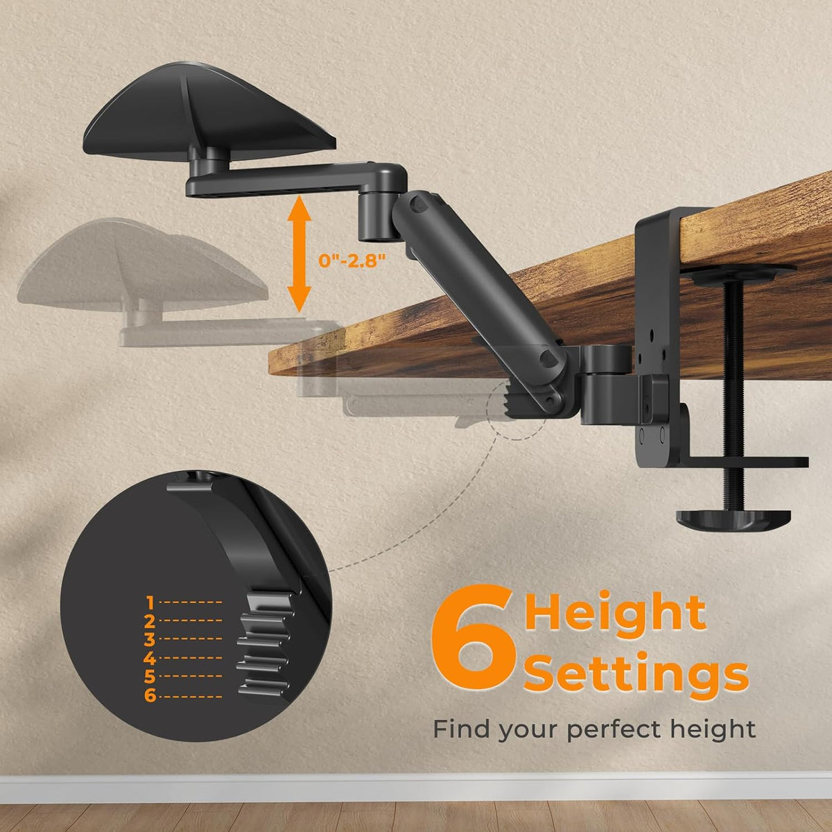 Clamp-on Adjustable Arm Rest, 360° Rotating Elbow Rest for Desk