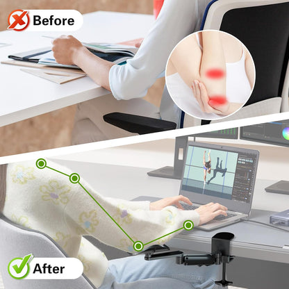 Clamp-on Adjustable Arm Rest, 360° Rotating Elbow Rest for Desk