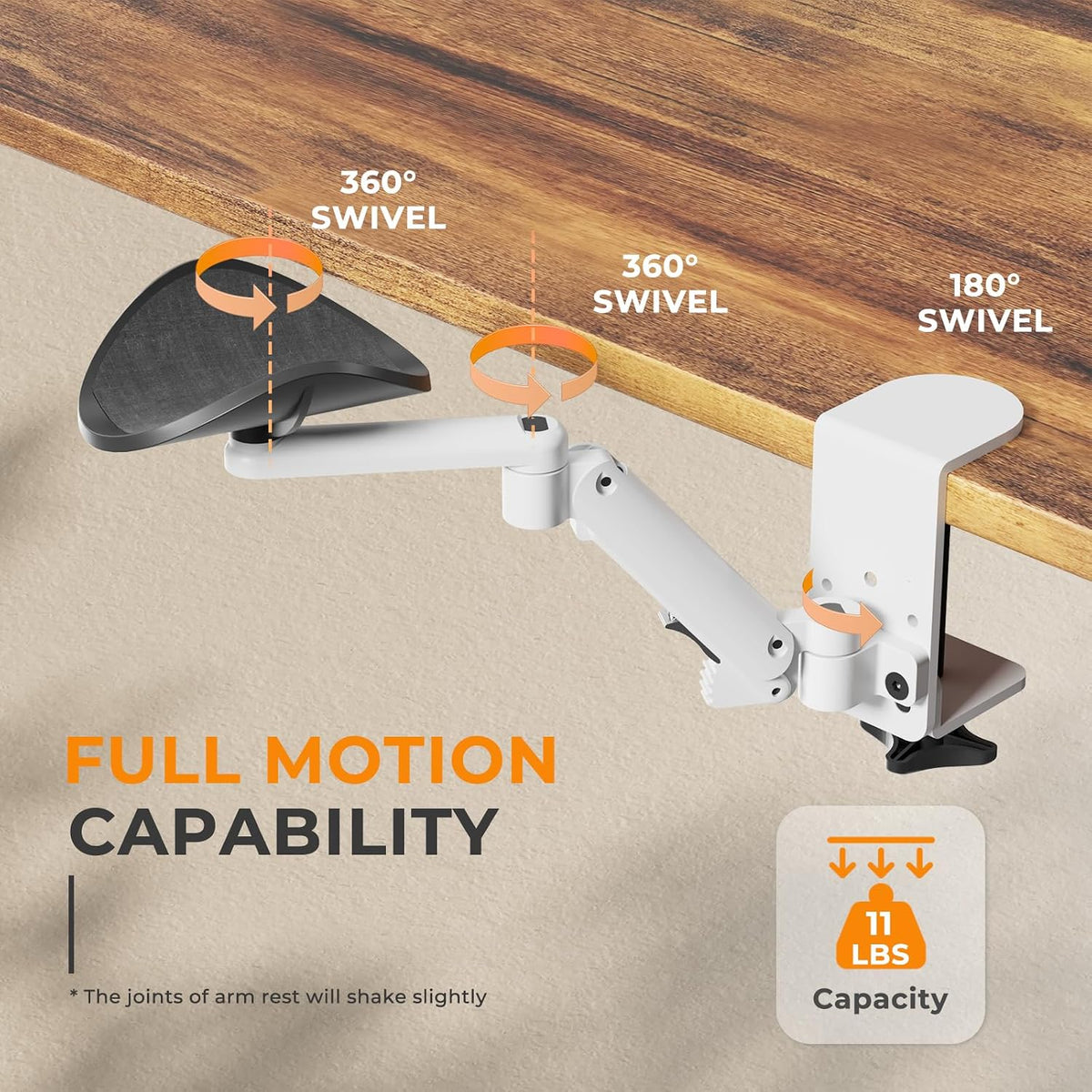Clamp-on Adjustable Arm Rest, 360° Rotating Elbow Rest for Desk