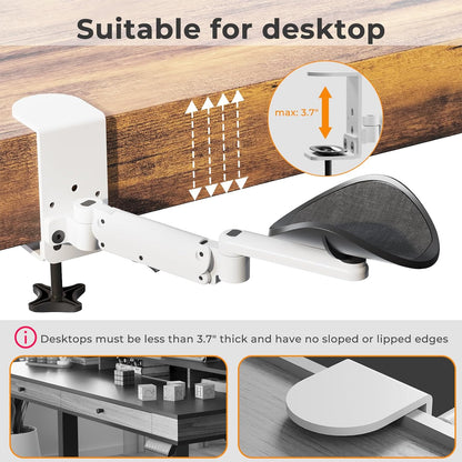 Clamp-on Adjustable Arm Rest, 360° Rotating Elbow Rest for Desk