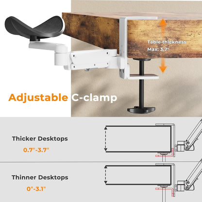 Clamp-on Adjustable Arm Rest, 360° Rotating Elbow Rest for Desk
