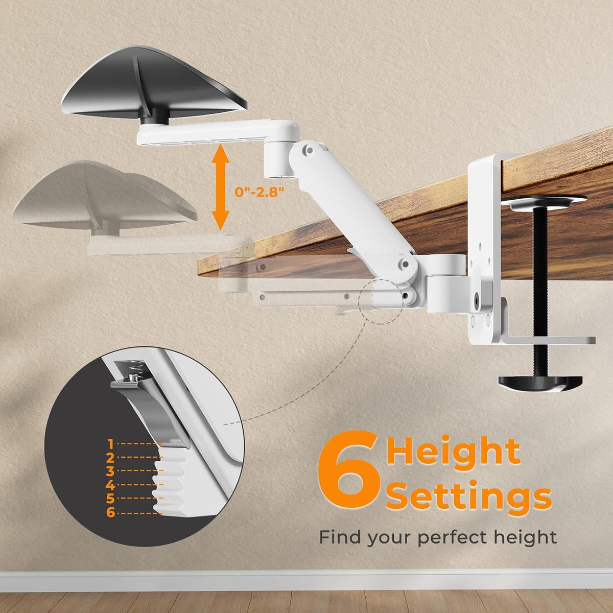 Clamp-on Adjustable Arm Rest, 360° Rotating Elbow Rest for Desk