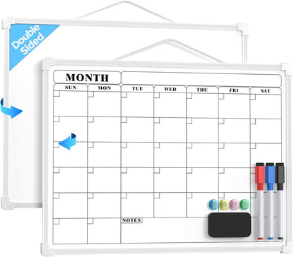 Monthly Calendar Dry Erase Board for Wall, 16"x12", White Frame