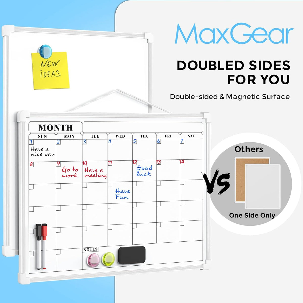 Monthly Calendar Dry Erase Board for Wall, 16"x12", White Frame
