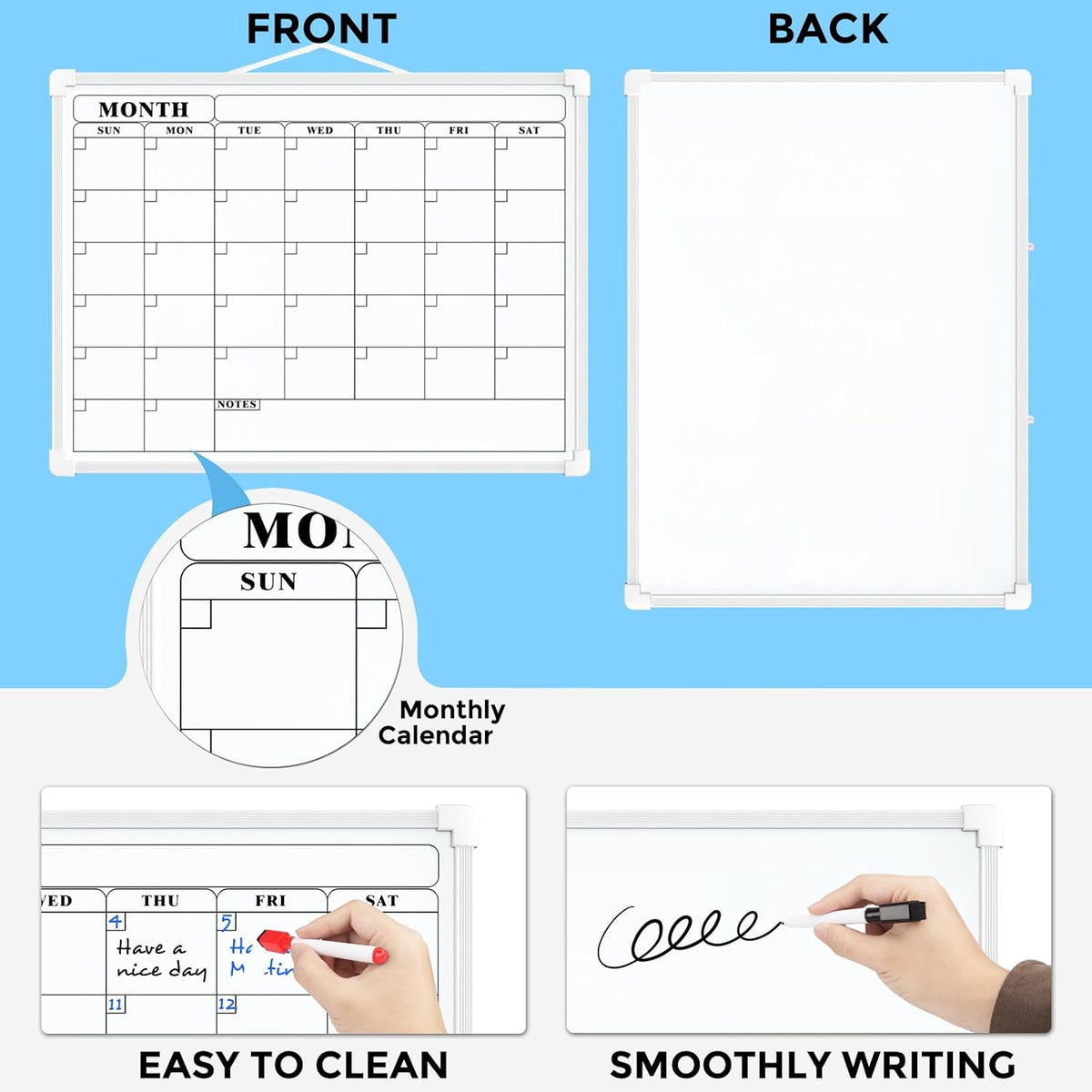 Monthly Calendar Dry Erase Board for Wall, 16"x12", White Frame