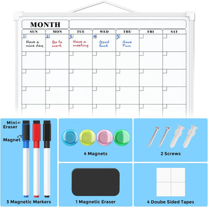 Monthly Calendar Dry Erase Board for Wall, 16"x12", White Frame