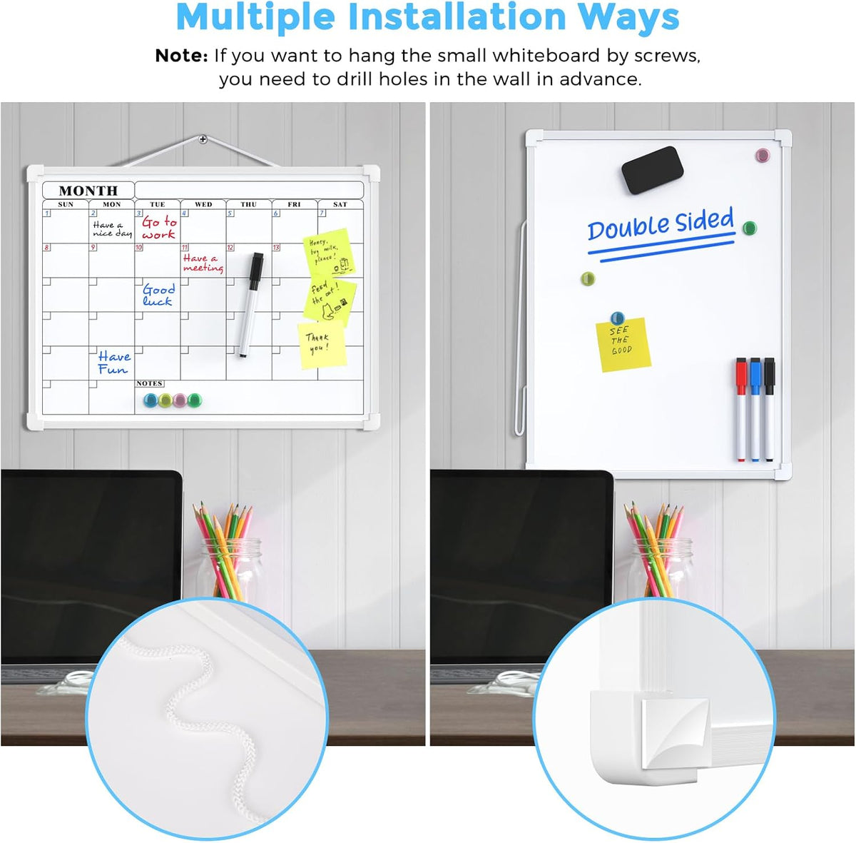 Monthly Calendar Dry Erase Board for Wall, 16"x12", White Frame