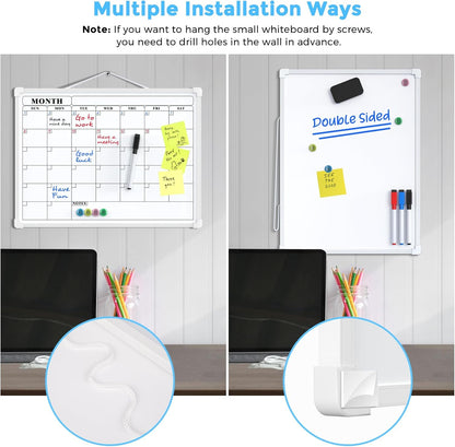 Monthly Calendar Dry Erase Board for Wall, 16"x12", White Frame