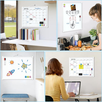 Monthly Calendar Dry Erase Board for Wall, 16"x12", White Frame