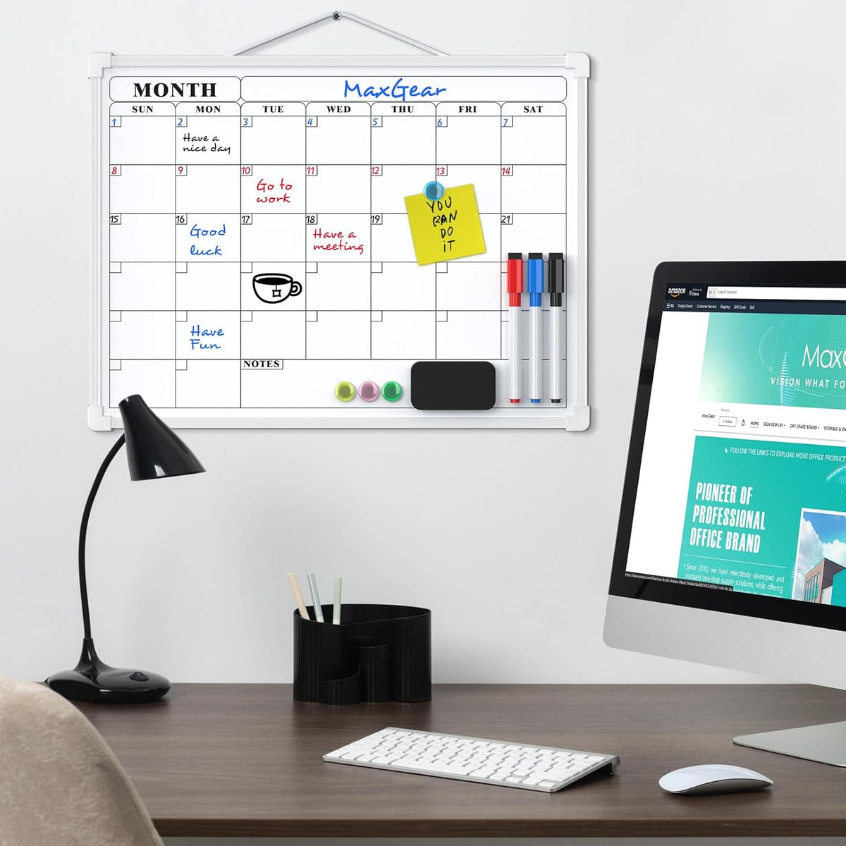 Monthly Calendar Dry Erase Board for Wall, 16"x12", White Frame