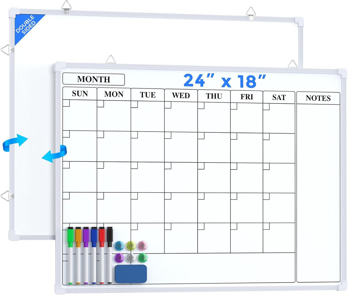 Monthly Calendar Dry Erase Board for Wall, 16"x12", White Frame