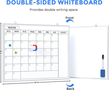 Monthly Calendar Dry Erase Board for Wall, 16"x12", White Frame