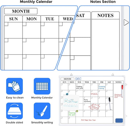 Monthly Calendar Dry Erase Board for Wall, 16"x12", White Frame