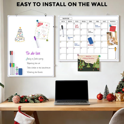 Monthly Calendar Dry Erase Board for Wall, 16"x12", White Frame