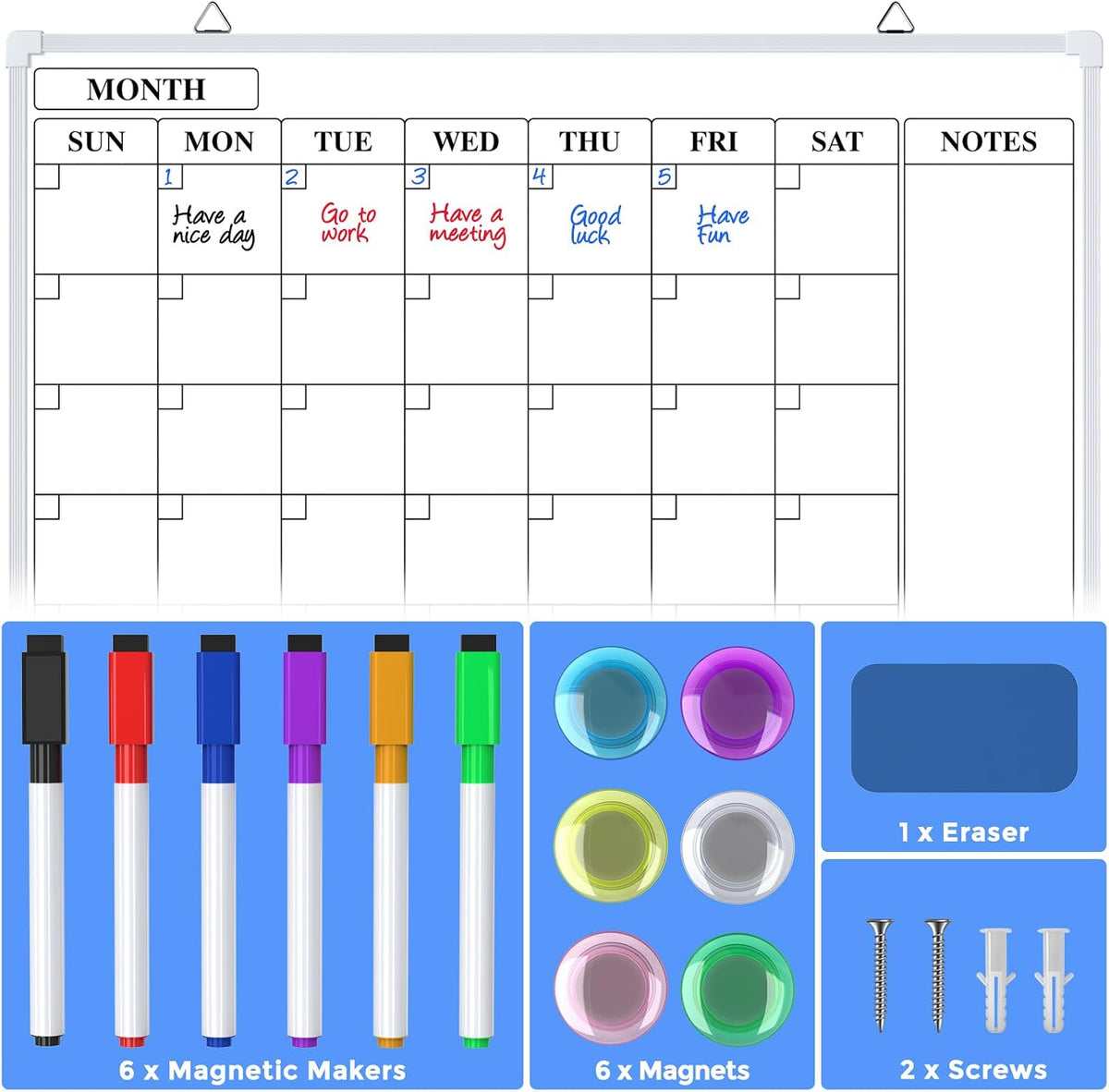 Monthly Calendar Dry Erase Board for Wall, 16"x12", White Frame