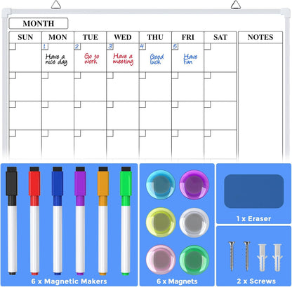 Monthly Calendar Dry Erase Board for Wall, 16"x12", White Frame