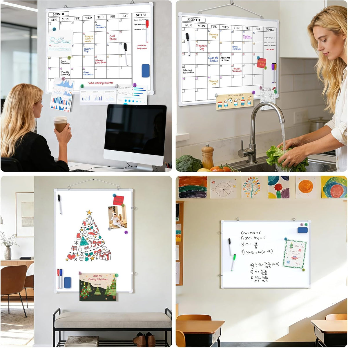 Monthly Calendar Dry Erase Board for Wall, 16"x12", White Frame