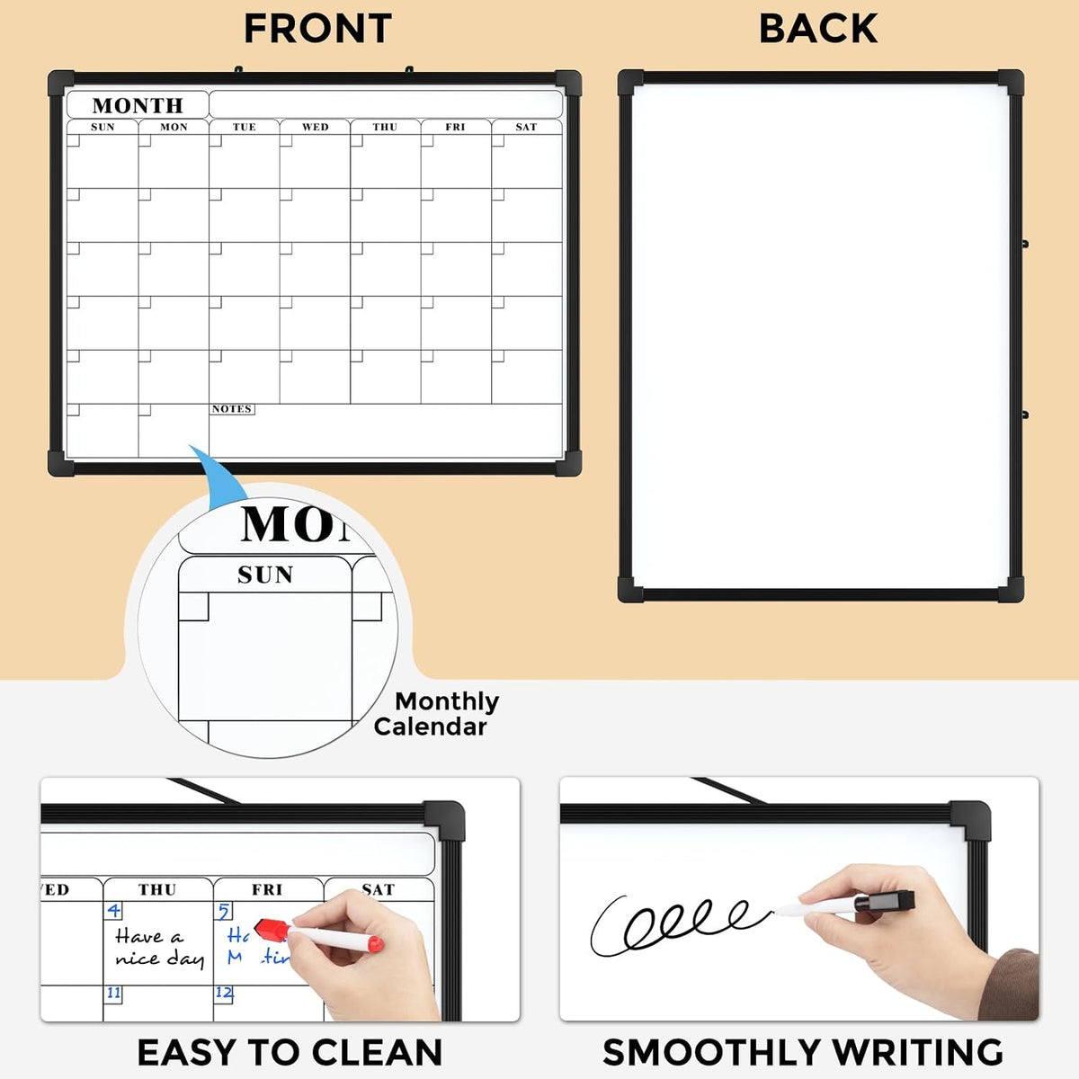 Monthly Calendar Dry Erase Board for Wall, 16"x12", White Frame