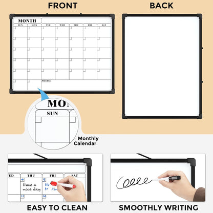 Monthly Calendar Dry Erase Board for Wall, 16"x12", White Frame