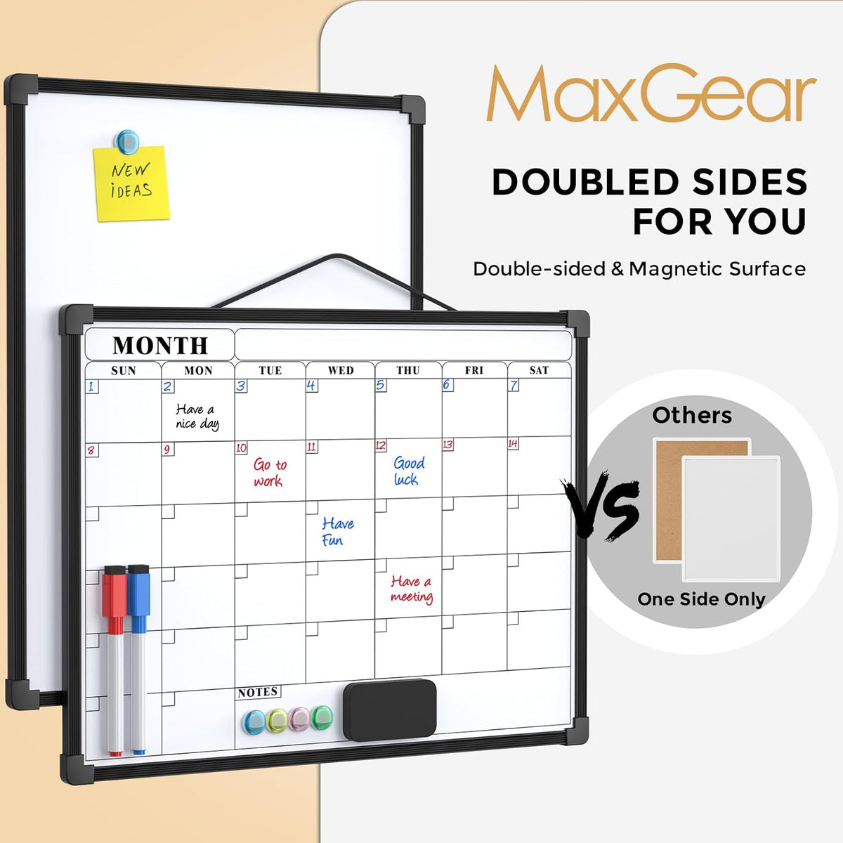 Monthly Calendar Dry Erase Board for Wall, 16"x12", White Frame