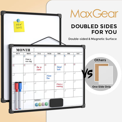 Monthly Calendar Dry Erase Board for Wall, 16"x12", White Frame