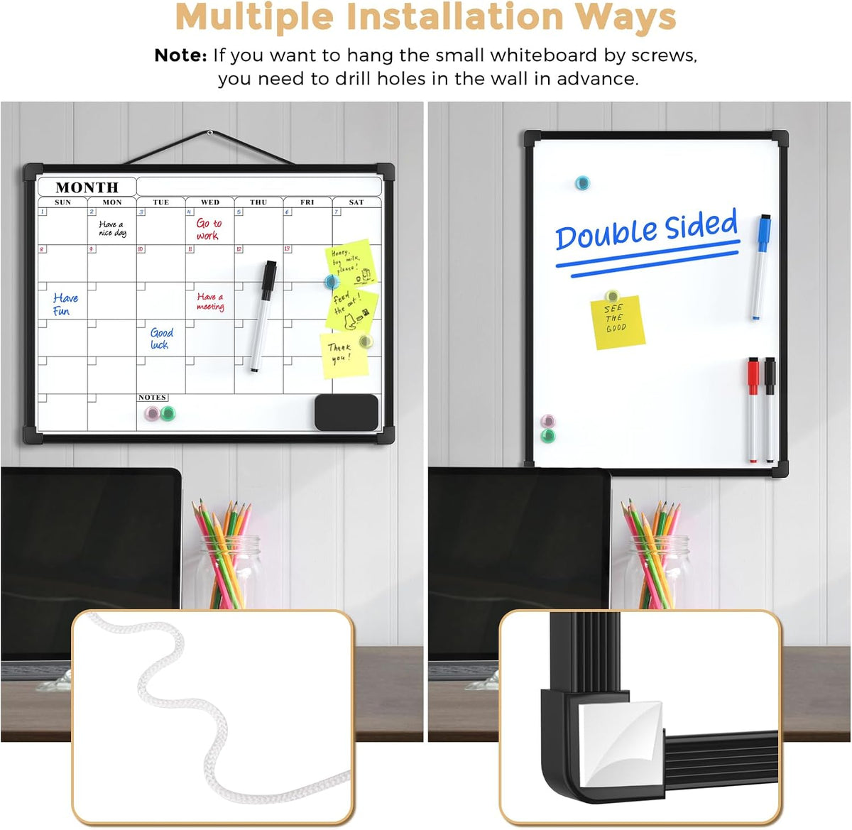 Monthly Calendar Dry Erase Board for Wall, 16"x12", White Frame