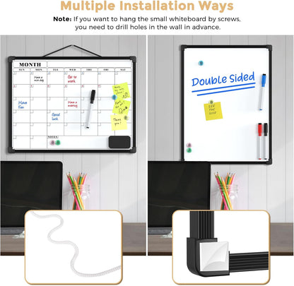 Monthly Calendar Dry Erase Board for Wall, 16"x12", White Frame