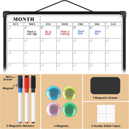 Monthly Calendar Dry Erase Board for Wall, 16"x12", White Frame