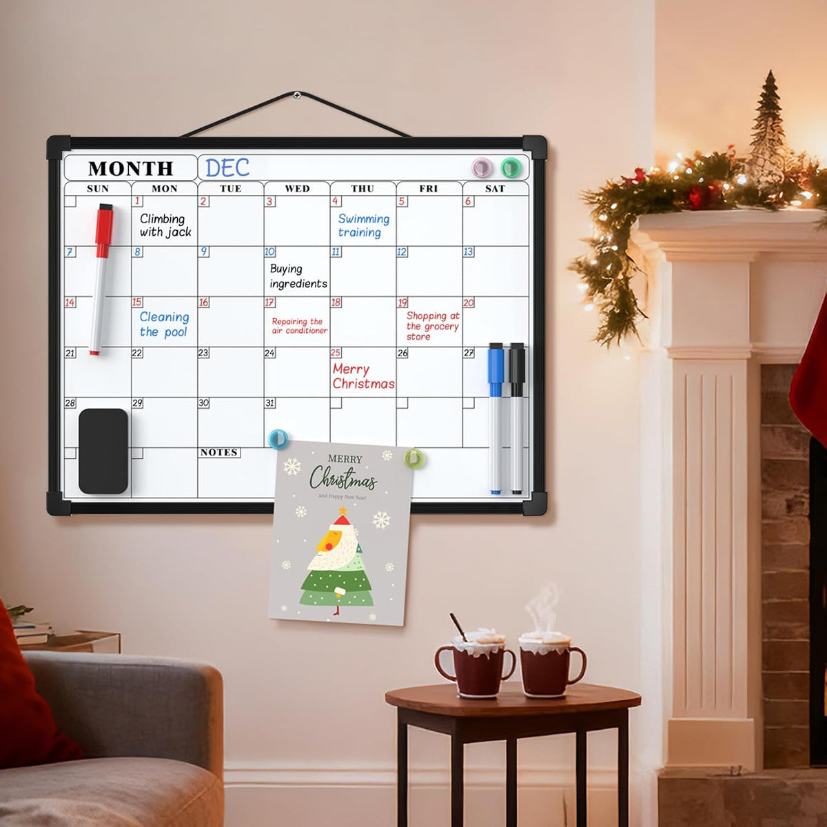 Monthly Calendar Dry Erase Board for Wall, 16"x12", White Frame