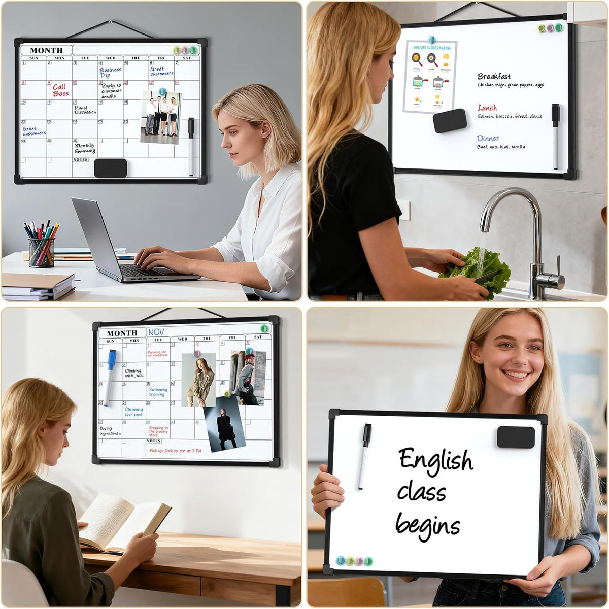 Monthly Calendar Dry Erase Board for Wall, 16"x12", White Frame