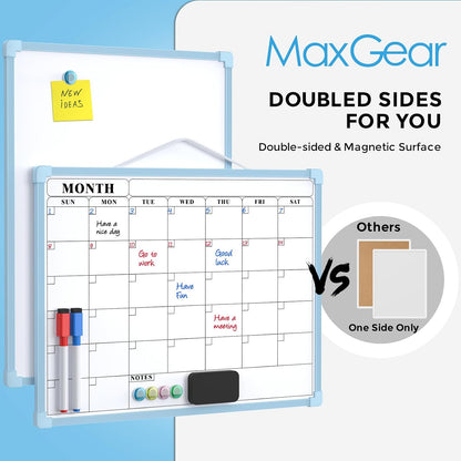 Monthly Calendar Dry Erase Board for Wall, 16"x12", White Frame